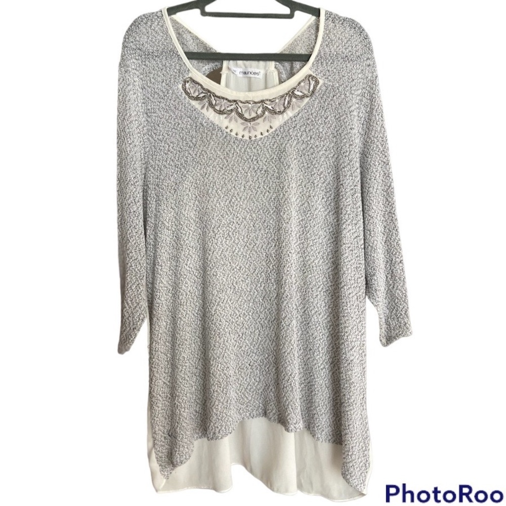 Maurices grey and cream top with jeweled neckline Size 2X